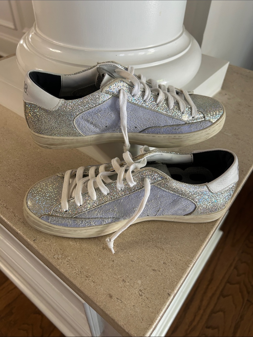 P448 Women's Iridescent Silver Glitter & Light Periwinkle Low-Top Sneakers - Picture 3 of 5